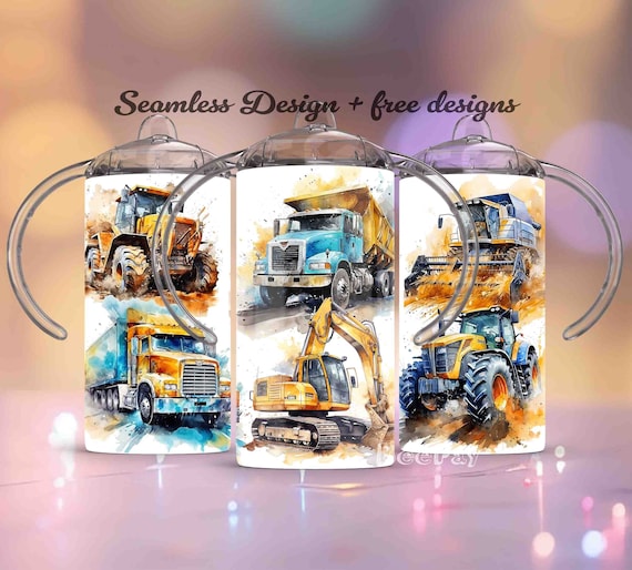 Dump Truck, Excavator, Combine Harvester, 12 oz Sippy cup tumbler Wrap/ PNG Sublimation Designs Downloads/ Sippy cup Wrap/ Sippy cup Design