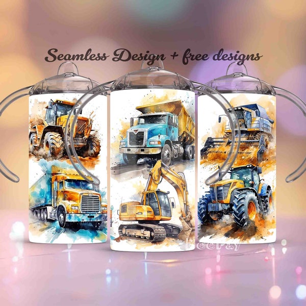 Dump Truck, Excavator, Combine Harvester, 12 oz Sippy cup tumbler Wrap/ PNG Sublimation Designs Downloads/ Sippy cup Wrap/ Sippy cup Design
