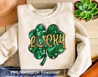 St. Patrick’s Day PNG, Faux paljetter PNG guld hästsko lycko-shamrock skjorta design, glittrande klöver PNG fyrklöver, sublimeringsdesigner