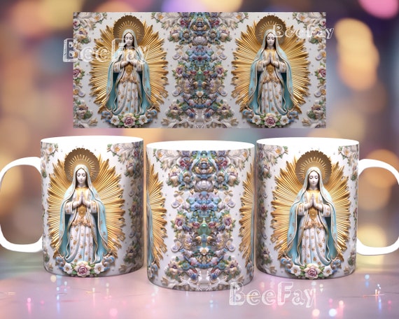 3D Virgin de Guadalupe 12 oz and 15 oz Ceramic Mug Wrap/ PNG Mug Sublimation Designs Downloads/ Trending Mug Wrap/ 3D Mug Design Holy Mother
