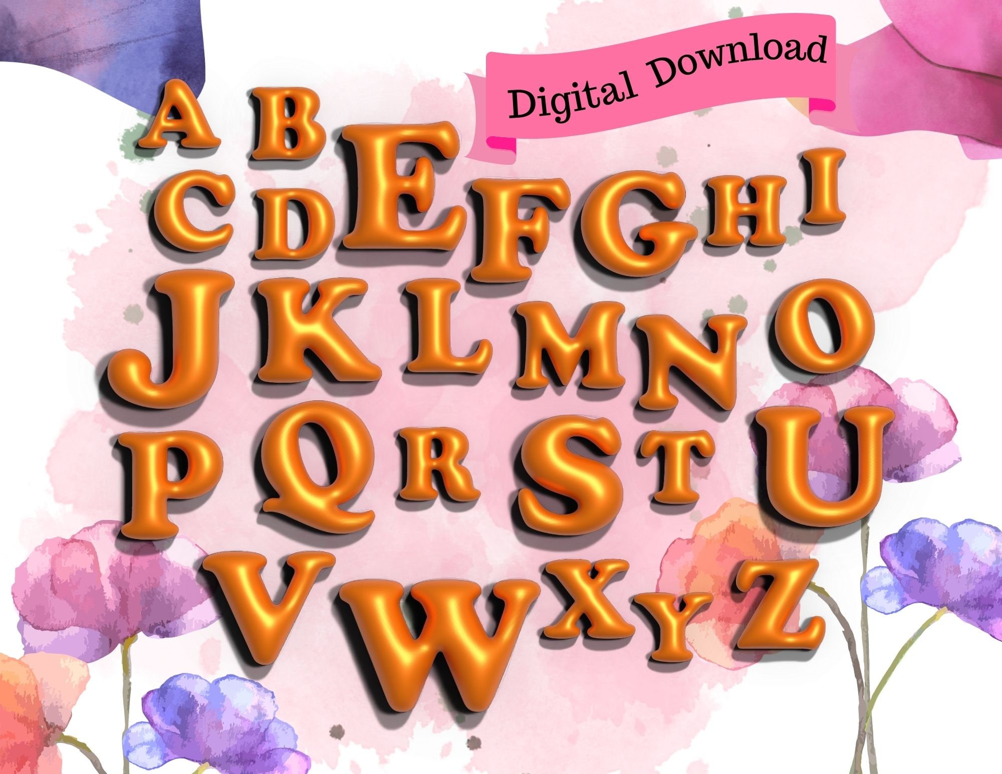 3D Bubble Alphabet PNG Digital Download, 3D Bubble Letter, Orange