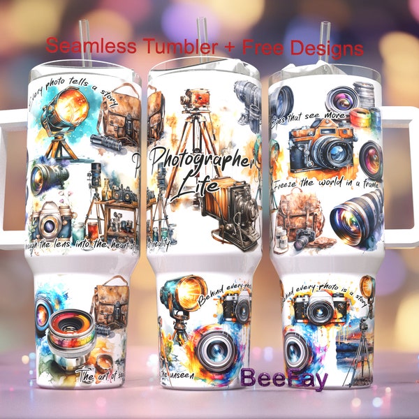 Photographer's Life Tumbler 40oz Quencher Tumbler Wrap Seamless PNG Tumbler Design Sublimation, Photographer Tumbler