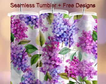 Lilac flowers 20 oz Tumbler Wrap Seamless PNG Design Sublimation Designs Downloads Floral Vintage PNG Spring flower