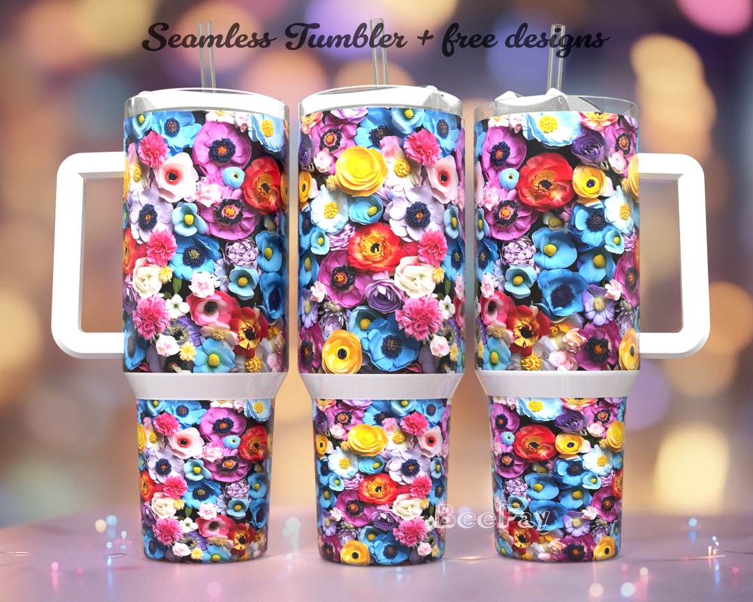3D Flower 40oz Quencher Tumbler Wrap - Seamless PNG Tumbler Design ...