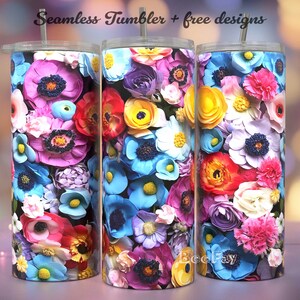 3D Flower for 20oz Tumbler Wrap / PNG Tumbler Sublimation Designs Downloads / Seamless Design / Skinny Tumbler Wrap