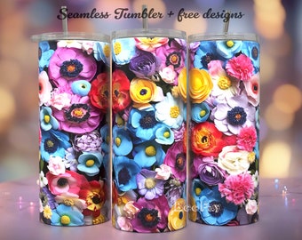 3D Flower for 20oz Tumbler Wrap / PNG Tumbler Sublimation Designs Downloads / Seamless Design / Skinny Tumbler Wrap