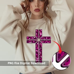 Christian Hot Pink Faux Glitter Embroidery PNG, Jesus Sublimation Design