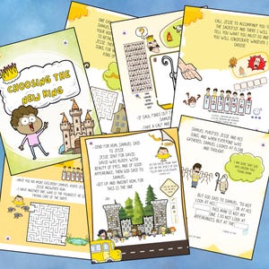 Puede incluir: Un libro ilustrado para niños colorido sobre la elección del nuevo rey. El libro presenta un rey de dibujos animados, un castillo y un autobús escolar amarillo. El texto de la portada dice "Eligiendo al nuevo rey".