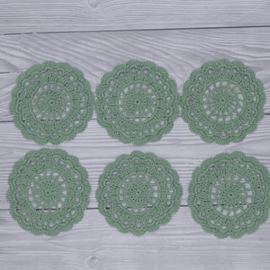 Crochet doilies, set of 6 around 9 cm, decorative doilies, colored, artificial crochet, beautiful Lindgrün