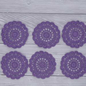 Crochet doilies, set of 6 around 9 cm, decorative doilies, colored, artificial crochet, beautiful Flieder