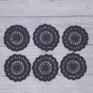 Crochet doilies, set of 6 around 9 cm, decorative doilies, colored, artificial crochet, beautiful Anthrazit