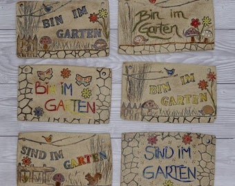 Keramikschild, Spruch "Bin/Sind im Garten", getöpfert