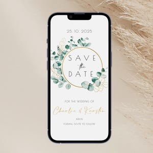 Carte Save the Date, invitation de mariage eucalyptus, modèle d'invitation numérique, téléchargement numérique, téléchargement direct