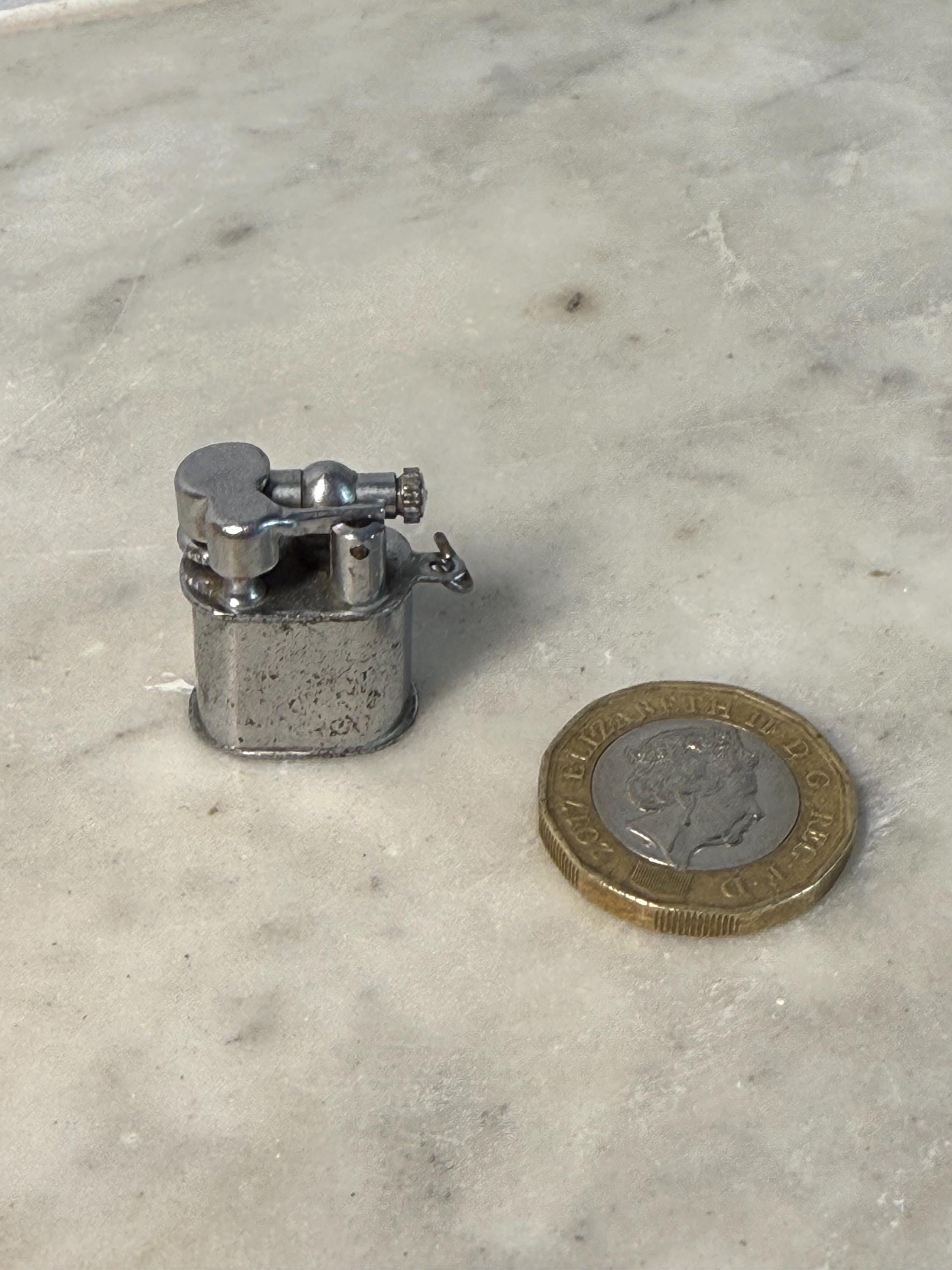 Miniature Lighter Made in Japan Pygmy Lift Arm Keychain Pocket Size MIOJ  Petrol Silver Metal Zippo Cigarette Tobac Tobacciana