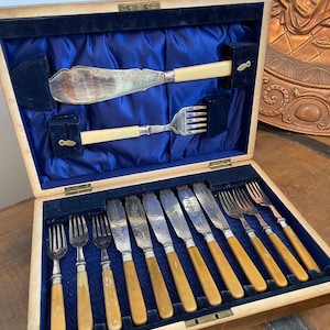 Circa 1909 J.A. Scholes Sterling Collar 14 Piece Fish Set