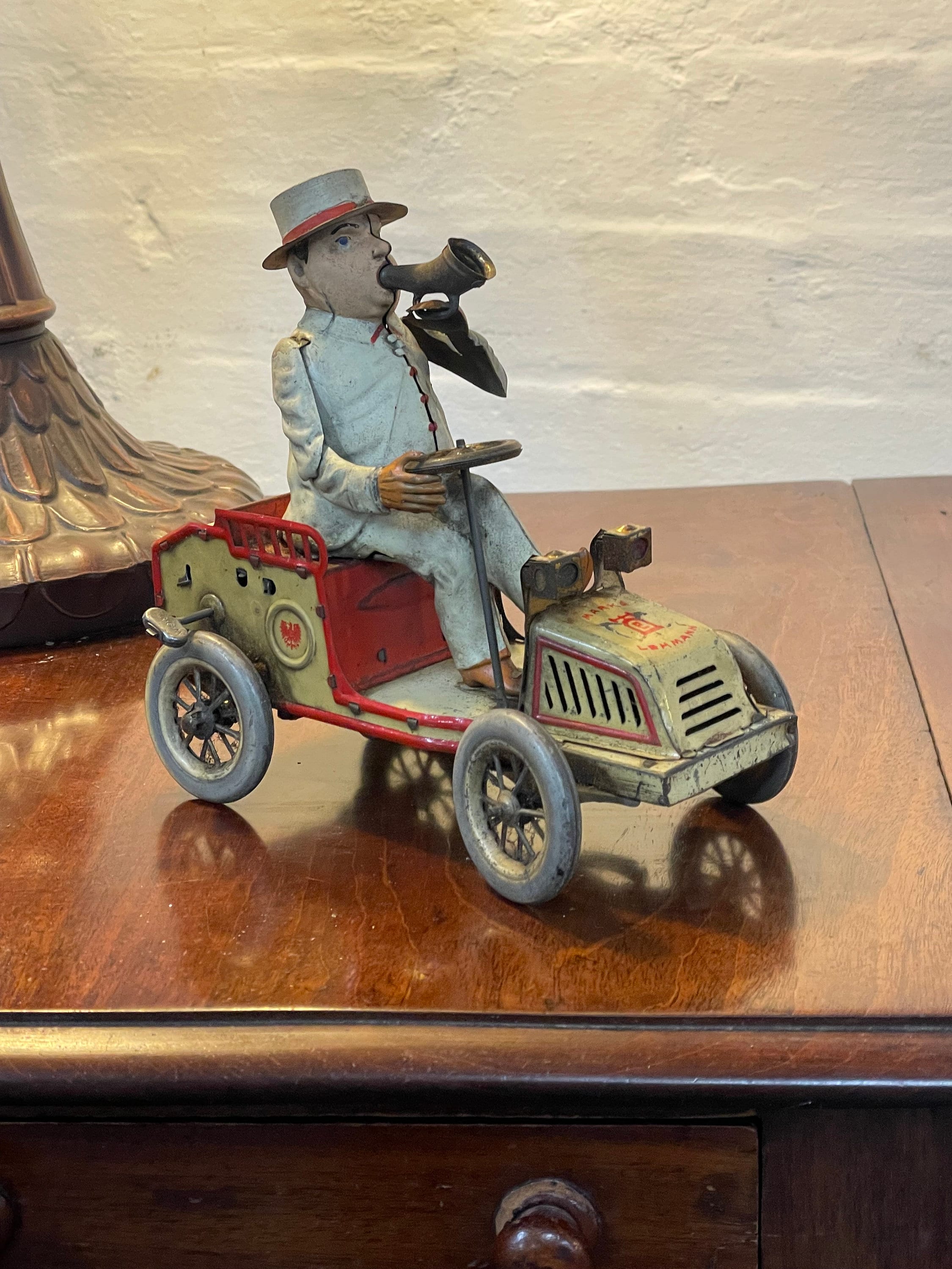 Lehmanns Germany Man in a Grey Car Tin Toy, Circa 1920's Antique