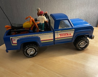 Vintage Tonka 4x4 Pickup Truck Blue Motorcycle Floor Jack