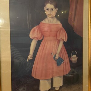 Vintage framed Joseph Whiting Art  &quot;Mary Jane Smith&#39; Portrait Young Girl W/ Cat.