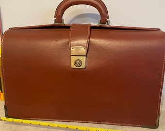 Vintage brown leather attache/brief case, office, storage, costume.