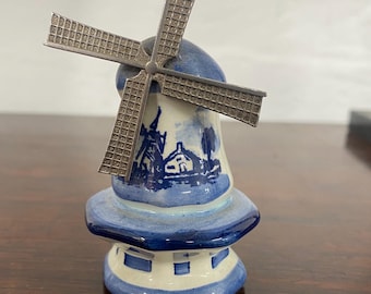 Miniatur Spinning Windmühle Vintage Delfter Blau und Weiß Keramik