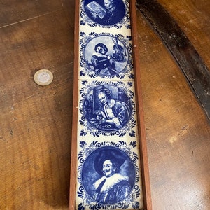 Delft Blue 2 Dutch Porcelain Portrait Tiles - Wooden Frame,