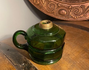 Antique Oil lamp, Green Glass Oil lantern, Kerosene Oil lamp in Finger Oil...