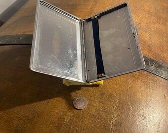 emubrite cigarette case Vintage Emubrite Emu Brand Pat Nr. 592790 Made in England Silver Tone  Chrome Metal Cigarette Case Retro Midcentury Cigarettes Holder Case