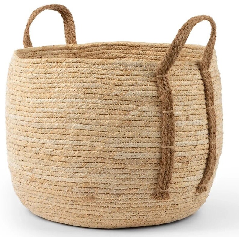 Natural Woven Basket With Hemp Handles Round Basket With - Etsy