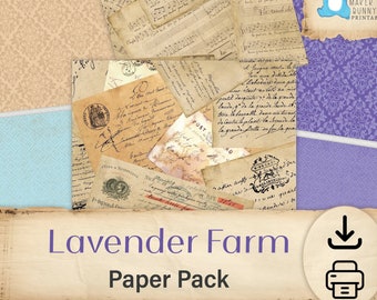 Lavender Paper for Junk Journal, Paper Pack, Instant Download PDF and JPEG, Papers for Paper Craft or Scrapbooking, Purple and Blue Florals