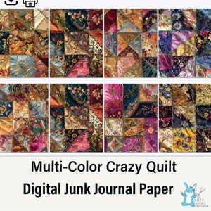 Vintage Patchwork Junk Journal Papier, Quilten Nähen, digital bedruckbar, Papiermodelle, Scrapbooking, Art Journal, Collage JJ0061