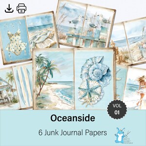 Vol 1 - Oceanside Papers for Junk Journaling, Beach Art Journal, Paper Craft, Scrapbooking, JJ0063