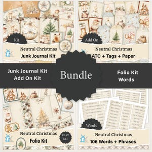 Bundle: Neutrales Junk Journal, Pager + Ephemera + Taschen + Folio + Worte, Beige + Boho, Papiermodelle, Easy Kit, Printable, JJ0071