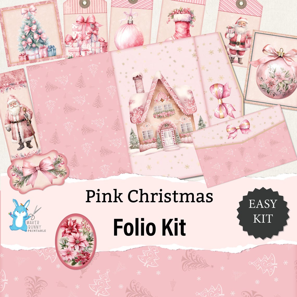 Junk Journal Folio Pink Christmas, Easy Folio Junk Journal Kit, Simple ...