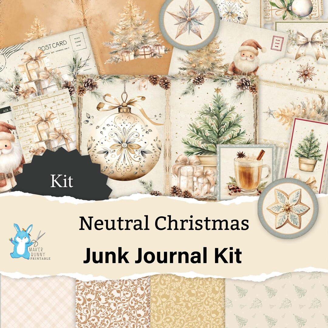 Junk Journal Kit - Neutral Christmas, Pages + Ephemera + Pockets ...