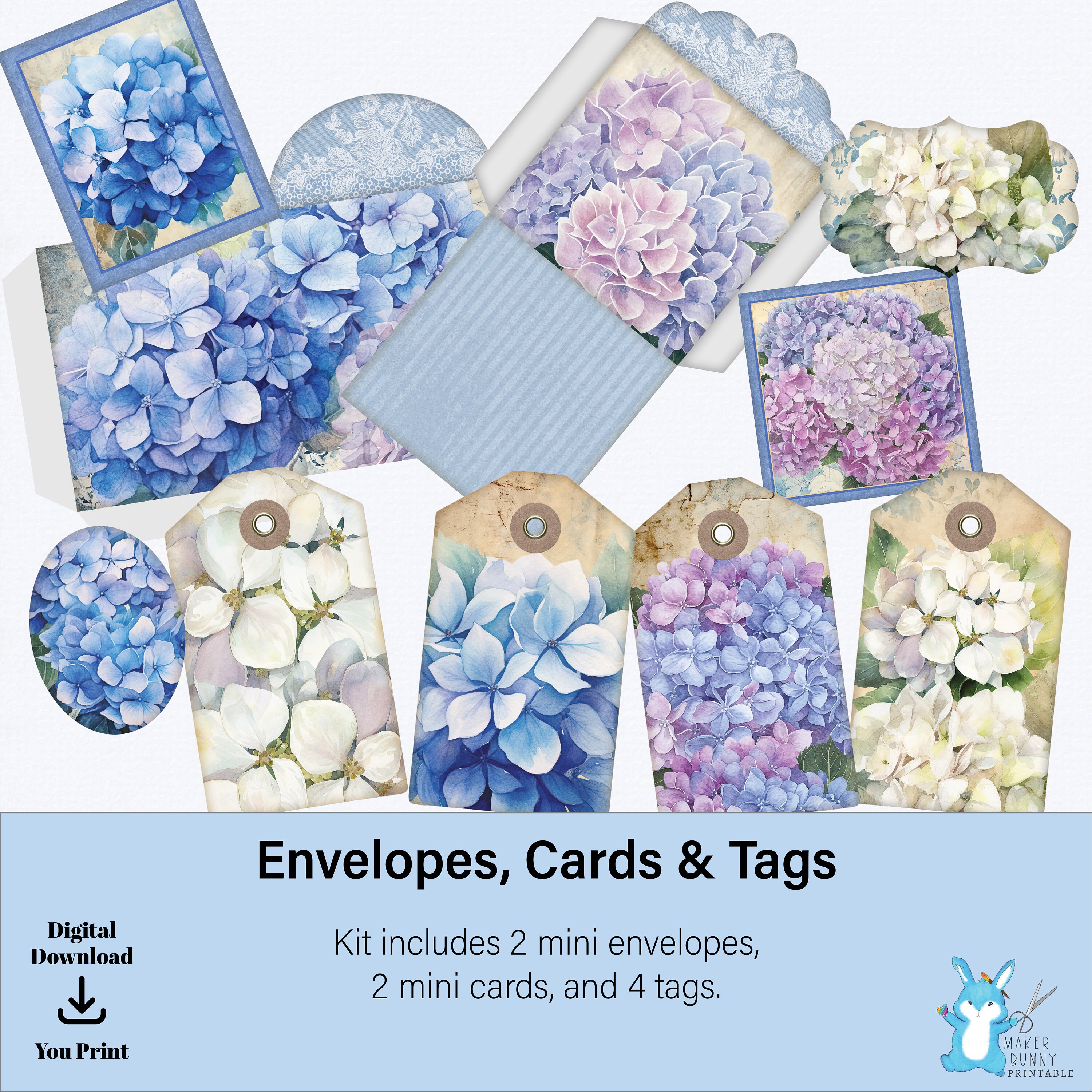 Flower.ページ Folio - Shabby Chic Hydrangea, Blue + Purple + Pink + White