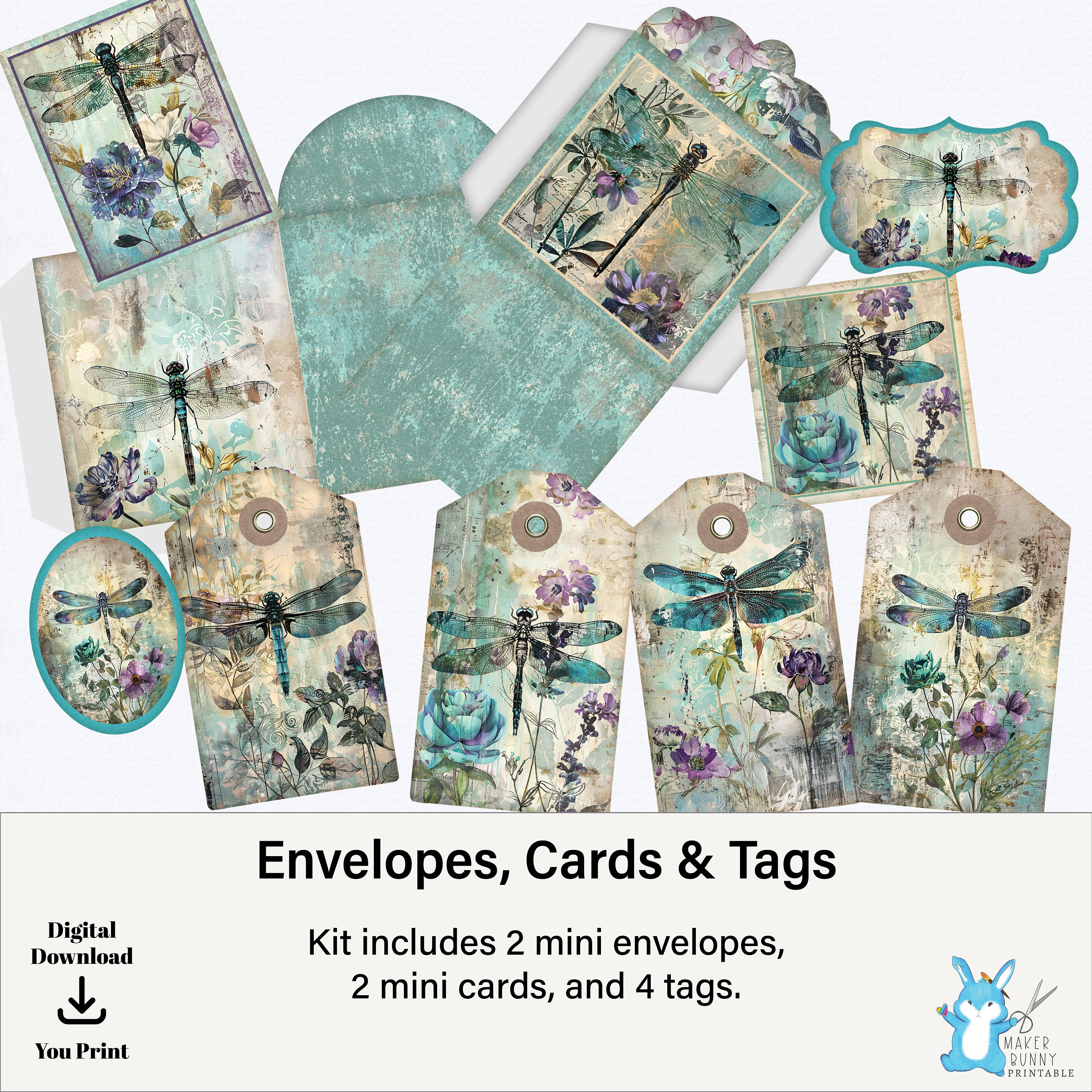 Junk Journal Folio Dragonfly Teal + Purple, Junk Journal Kit, Ephemera ...
