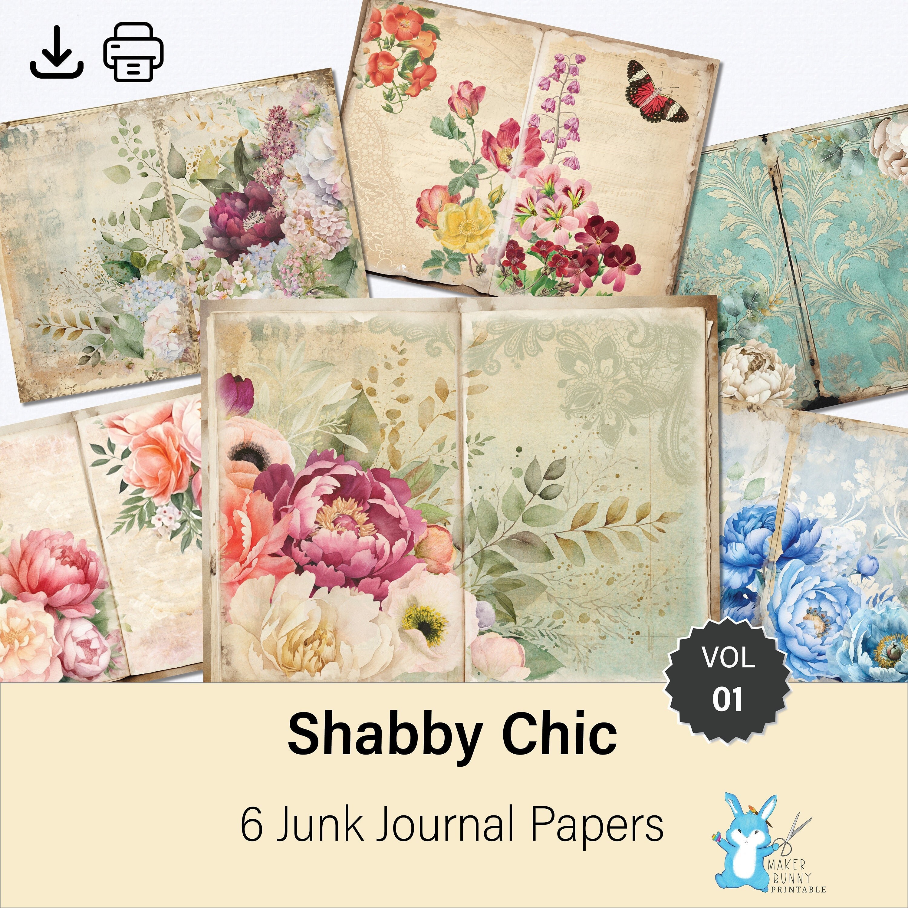 口コミ・レビュー評価が高いおすすめ人気商品の通販 Vol 1 - Shabby Chic Papers for Junk Journaling, Art Journal コレクション