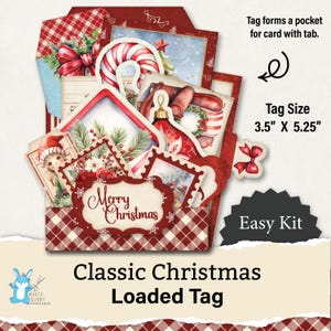 Etiqueta carregada, etiquetas de bolso, Natal, vermelho + clássico, papel artesanal para impressão, kit fácil, diário de lixo + scrapbooking, digital, JJ0115