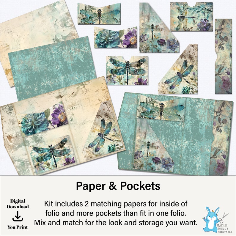 Junk Journal Folio Dragonfly Teal + Purple, Junk Journal Kit, Ephemera ...