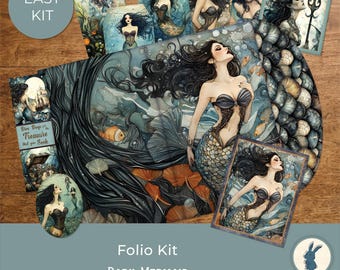 Mermaid Junk Journal Folio Kit, Dark + Gothic, Sea Witch, Ephemera, Printable Folio, Digital Collage, Easy Paper Craft, Scrapbooking, JJ0132