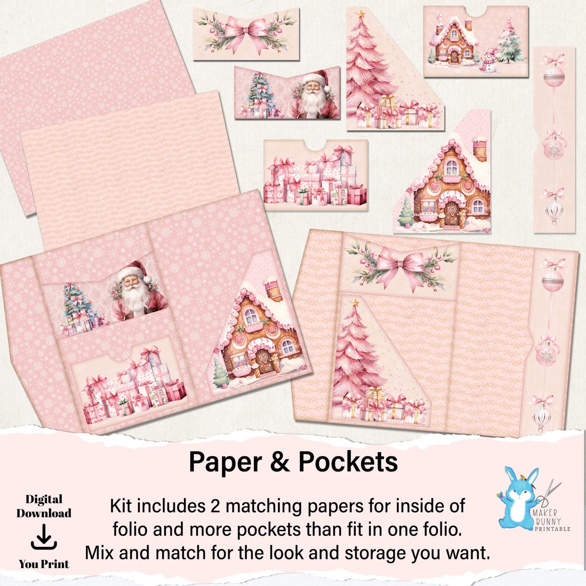 Junk Journal Folio Pink Christmas, Easy Folio Junk Journal Kit, Simple ...