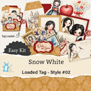 Loaded Tag, Pocket Tags, Schneewittchen, Prinzessin + Märchen, Papiermodell, Kinder, Easy Kit, Junk Journal + Scrapbook, Digital, JJ0109