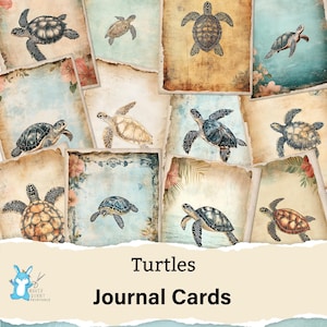 Tarjetas de diario Turtle Junk, 12 tarjetas efímeras, descarga digital imprimible, para diario, scrapbooking, collage, manualidades de papel, JJ0139