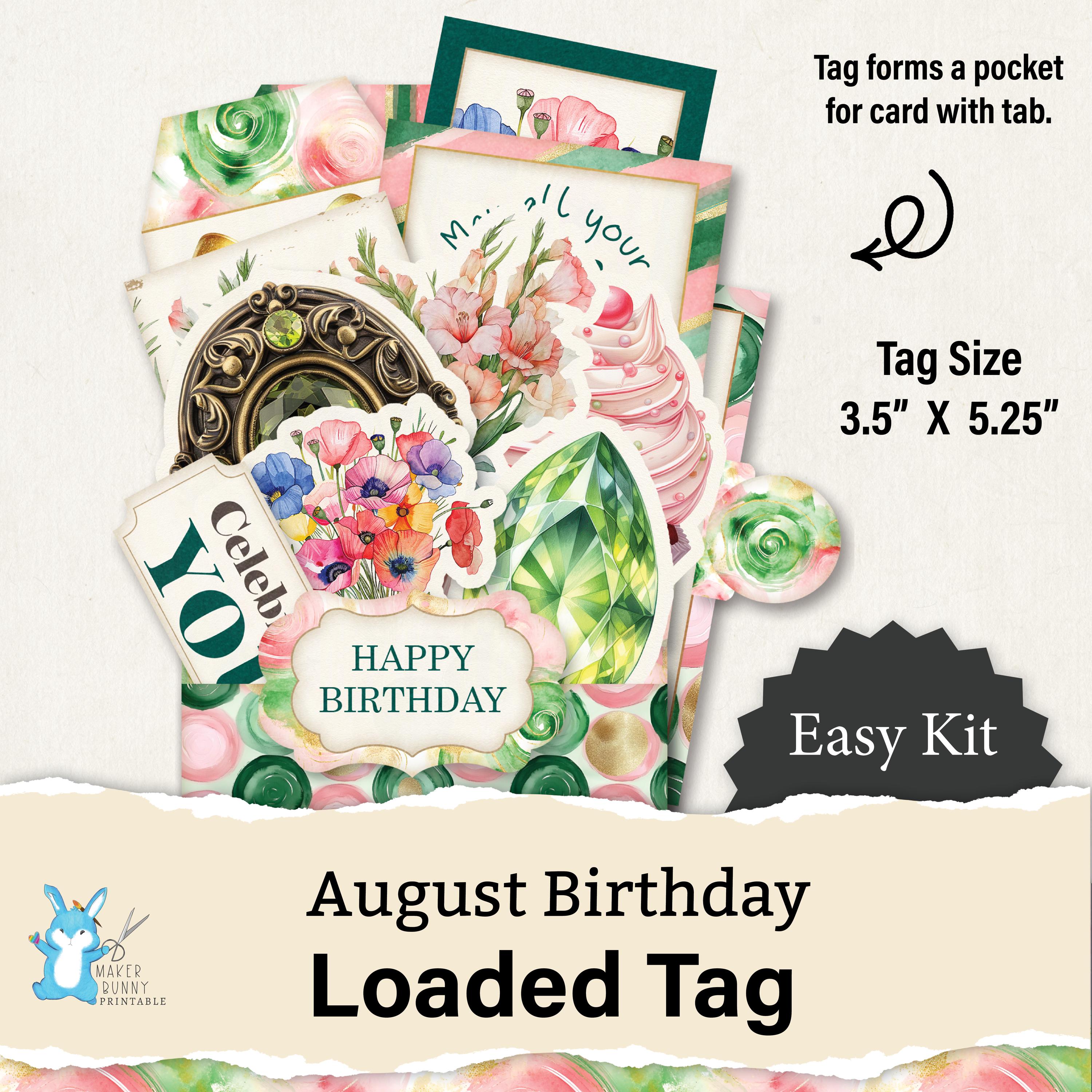 Loaded Tag, Pocket Tag, August Birthday, Birthstone + Flowers, Paper ...