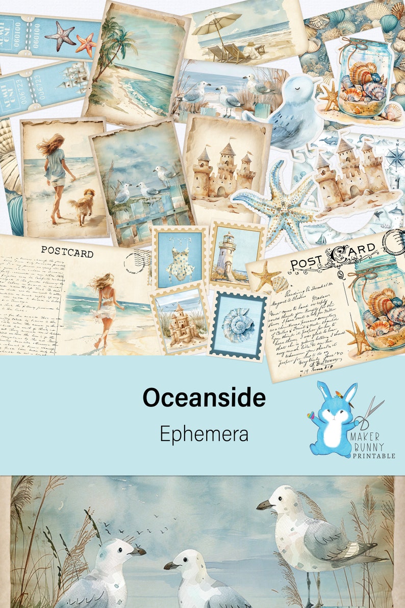 Ephemera - Oceanside, Printable Digital Download, Junk Journaling ...