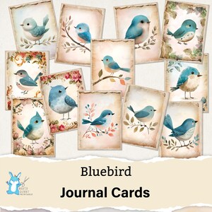 Bluebird Junk Journal Cards, 12 Ephemera cards, Printable Digital Download, Journaling, Scrapbooking, Collage Sheet, Paper Craft, JJ0131