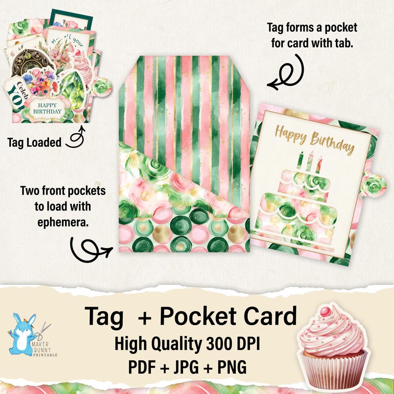 Loaded Tag, Pocket Tag, August Birthday, Birthstone + Flowers, Paper ...