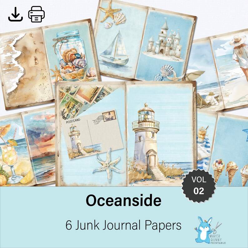 Vol 2 - Oceanside Papers for Junk Journaling, Beach Art Journal, Paper ...