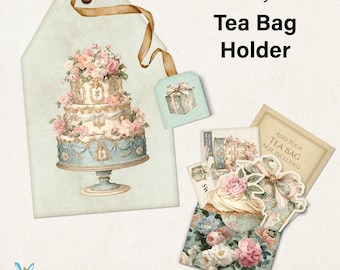 Porta bolsitas de té con diseño floral rosa, vintage, tarjeta de regalo + baby shower + cumpleaños + agradecimiento + recuerdo, manualidad de papel fácil de imprimir, diario basura