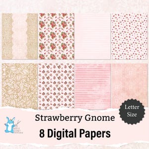 Carta da giornale "Fragola Gnome Junk", Shabby Chic + Pizzo, Stampabile Digitale, Carta Artigianale, Scrapbooking, Art Journal, Collage JJ0066